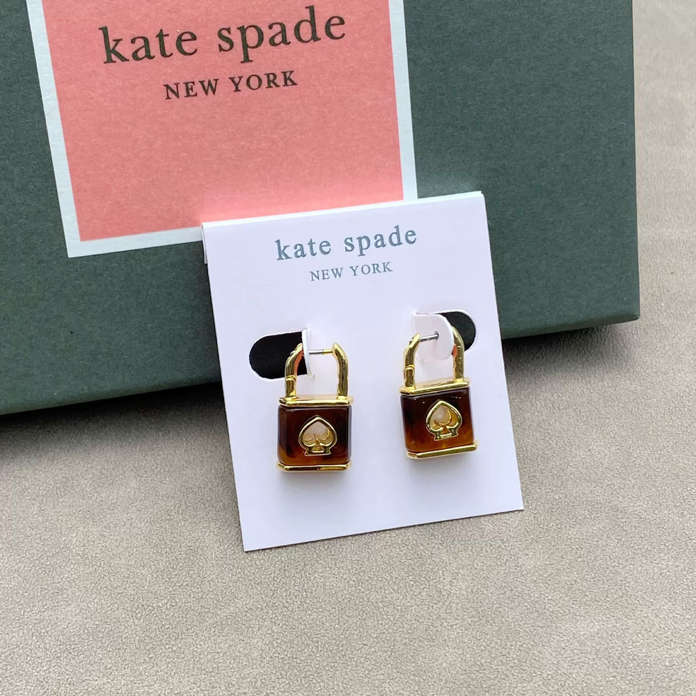 kate spade Enamel Inlay Hollow Heart Lock Earrings